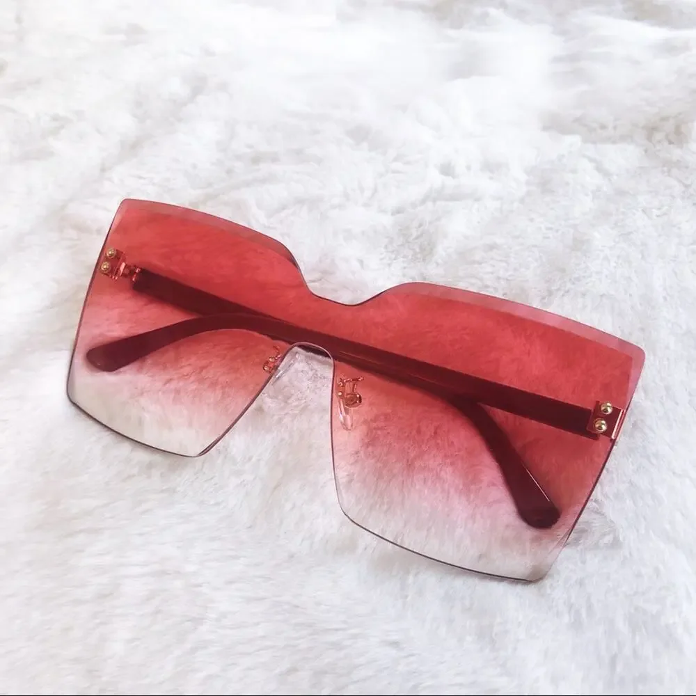 Dana Dark Pink Rimless Oversize Cat Eye Sunglasses